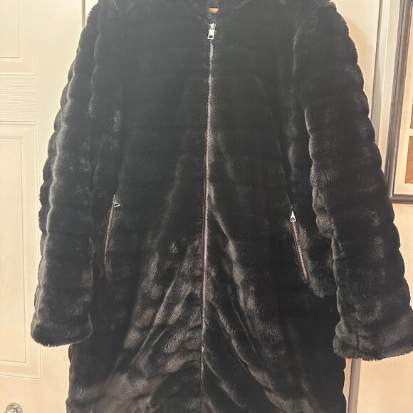 RISISSIDA Women Long Faux Fur Hooded Coat LARGE - Picture 3 of 10